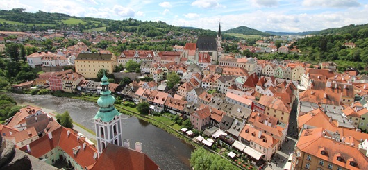 Český Krumlov seen from its 13th-century castle tower.
